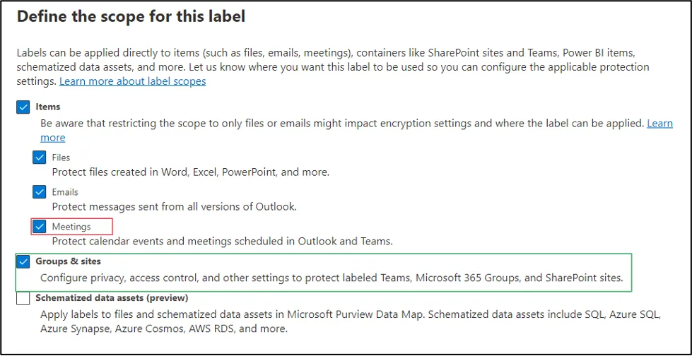 Configure Sensitivity Levels Step 1 -Assigning Labels to SPO, Teams, and Meetings
